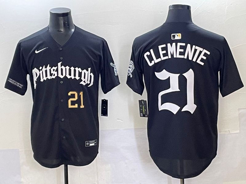 Men 2025 Pittsburgh Pirates #21 Clemente Black Five generations Joint Name Nike MLB Jersey style 2